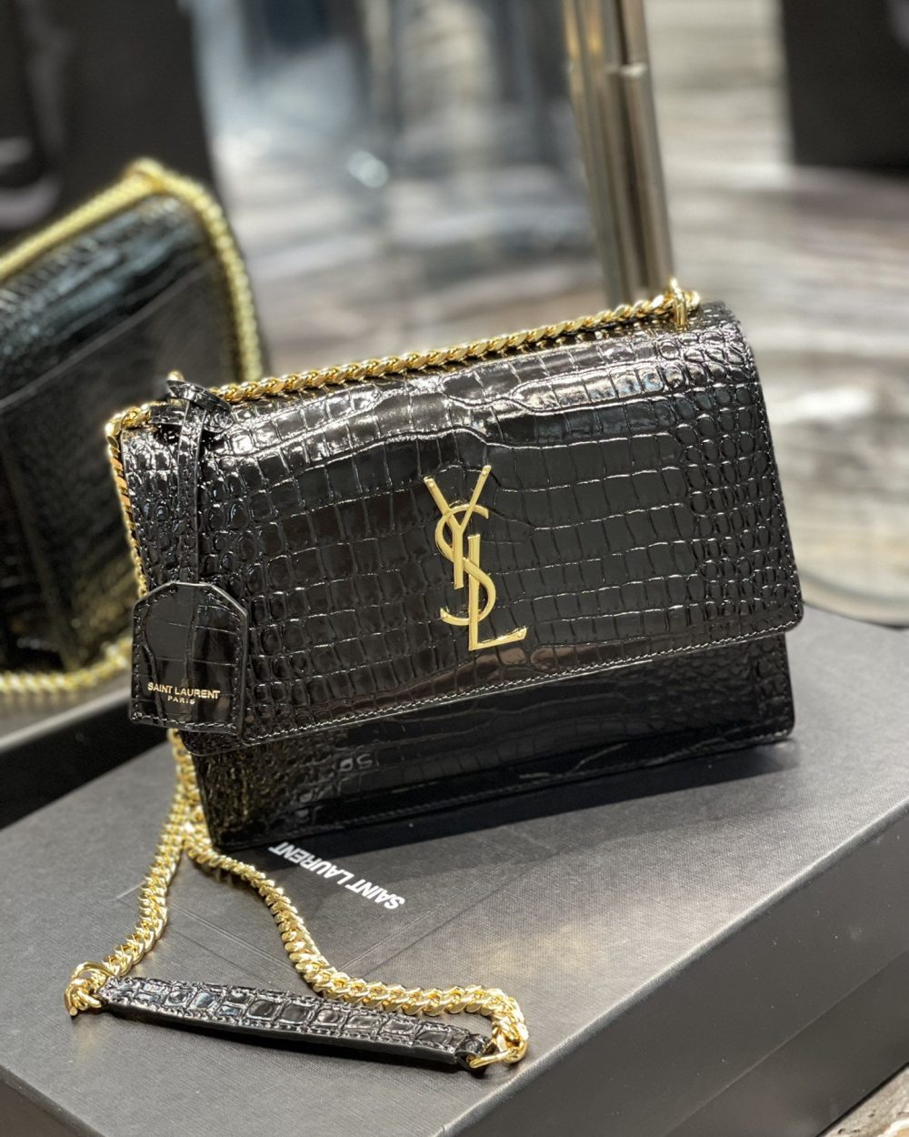 [REP 1:1] Saint Laurent Sunset Medium Chain Bag For Women 8.6in/22cm Black YSL 442906DND0J1000