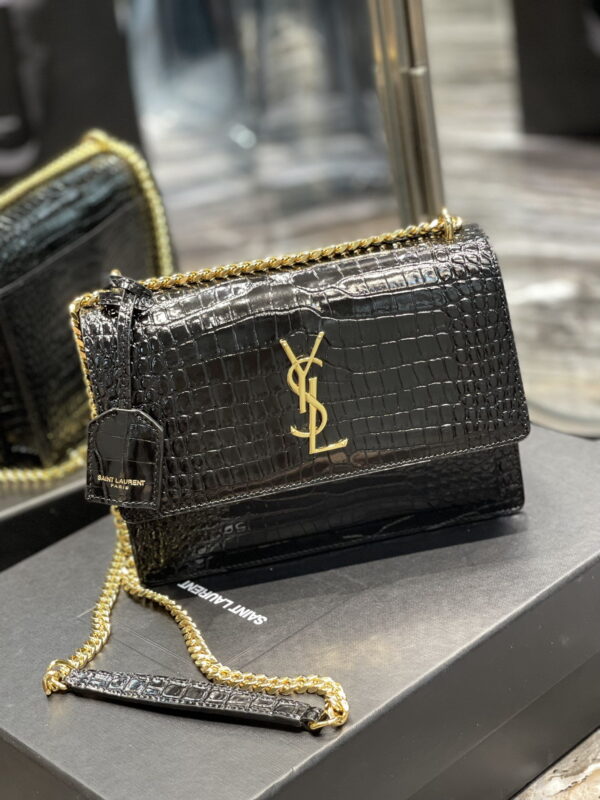 [REP 1:1] Saint Laurent Sunset Medium Chain Bag For Women 8.6in/22cm Black YSL 442906DND0J1000