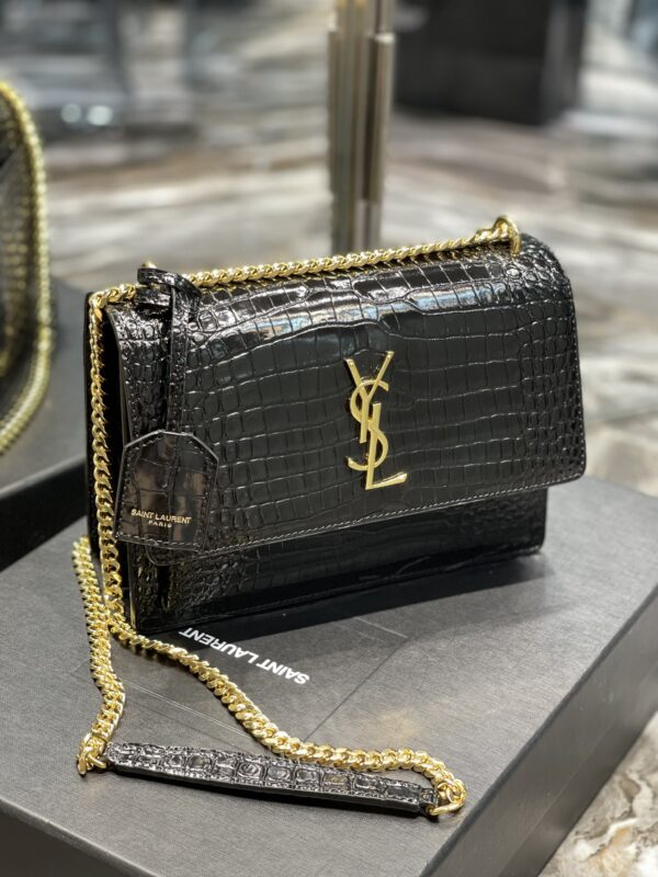 [REP 1:1] Saint Laurent Sunset Medium Chain Bag For Women 8.6in/22cm Black YSL 442906DND0J1000