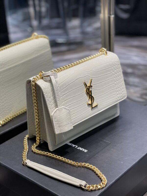 [REP 1:1] Saint Laurent Sunset Medium Chain Bag For Women 8.6in/22cm White YSL 442906DND0J9207