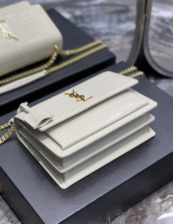 [REP 1:1] Saint Laurent Sunset Medium Chain Bag For Women 8.6in/22cm White YSL 442906DND0J9207