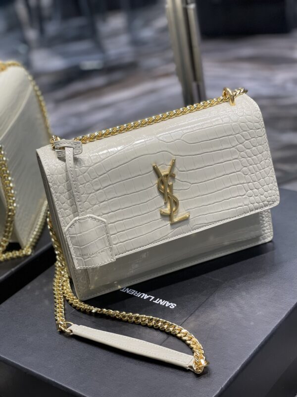 [REP 1:1] Saint Laurent Sunset Medium Chain Bag For Women 8.6in/22cm White YSL 442906DND0J9207