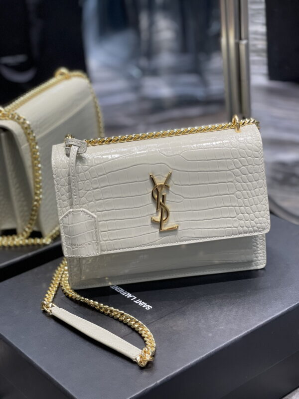 [REP 1:1] Saint Laurent Sunset Medium Chain Bag For Women 8.6in/22cm White YSL 442906DND0J9207