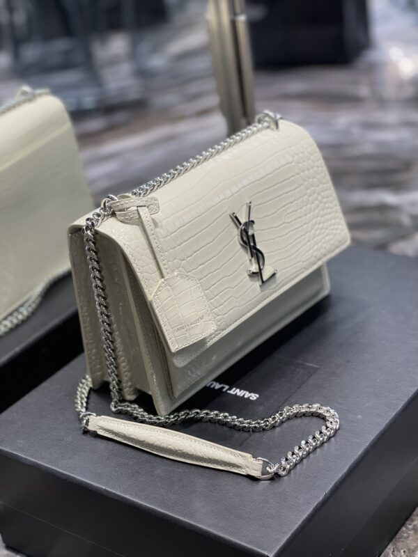 [REP 1:1] Saint Laurent Sunset Medium Chain Bag For Women 8.6in/22cm White YSL 442906DND0N9207