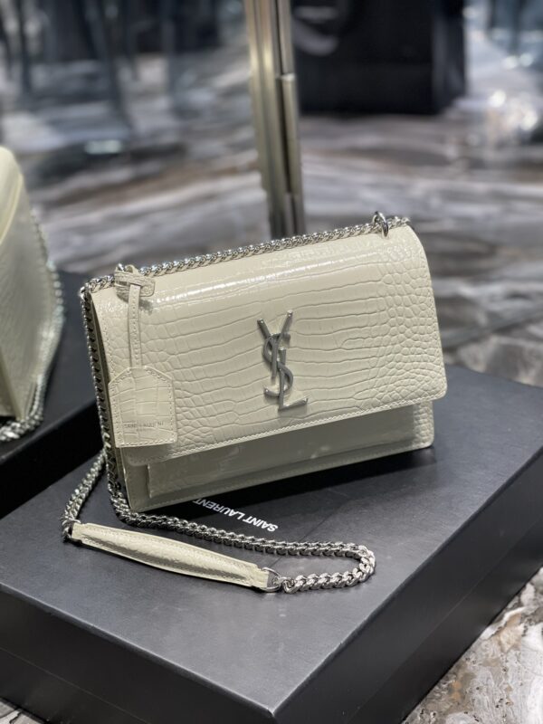[REP 1:1] Saint Laurent Sunset Medium Chain Bag For Women 8.6in/22cm White YSL 442906DND0N9207
