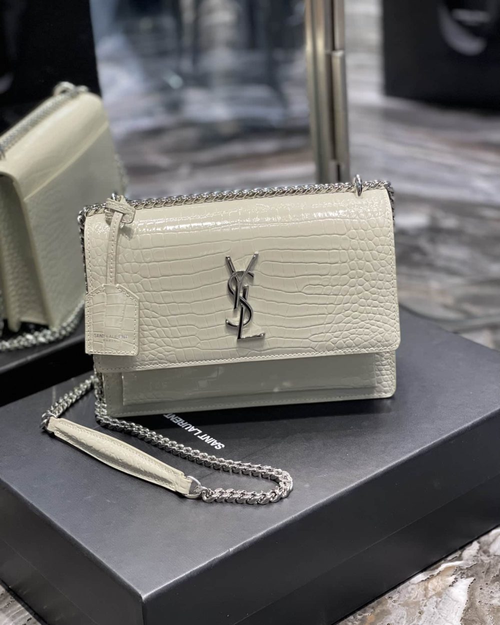 [REP 1:1] Saint Laurent Sunset Medium Chain Bag For Women 8.6in/22cm White YSL 442906DND0N9207