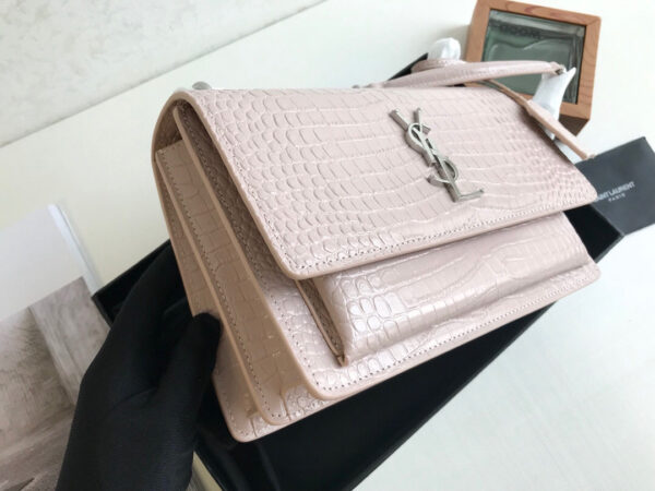 [REP 1:1] Saint Laurent Sunset Medium Chain Bag Light Pink For Women 8.6in/22cm YSL 442906DND0N1202