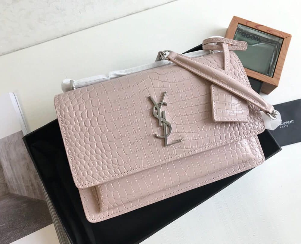 [REP 1:1] Saint Laurent Sunset Medium Chain Bag Light Pink For Women 8.6in/22cm YSL 442906DND0N1202