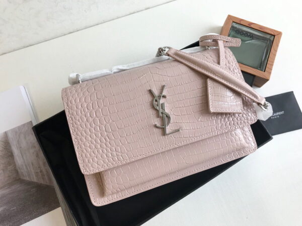 [REP 1:1] Saint Laurent Sunset Medium Chain Bag Light Pink For Women 8.6in/22cm YSL 442906DND0N1202