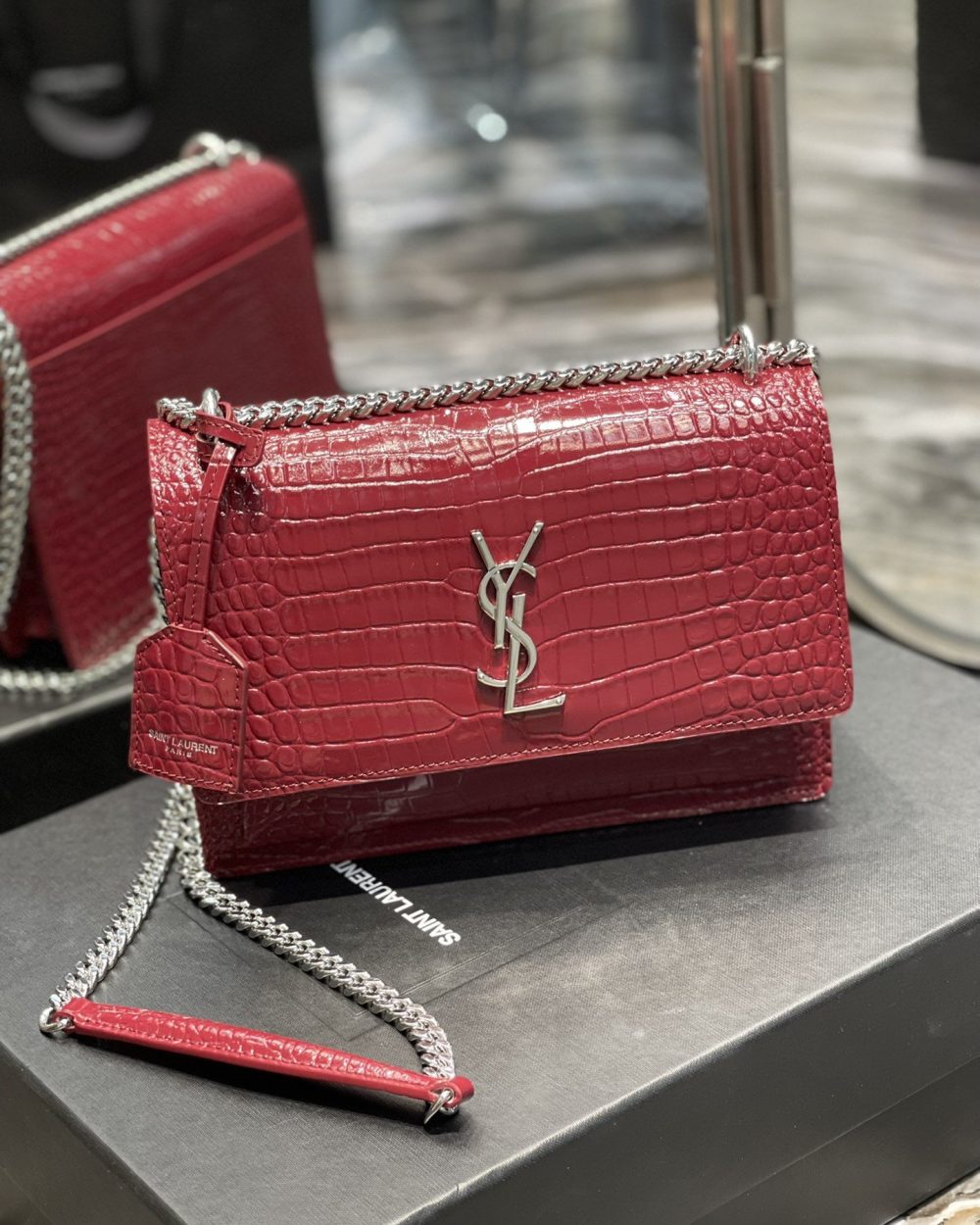 [REP 1:1] Saint Laurent Sunset Medium Chain Bag Red For Women 8.6in/22cm YSL