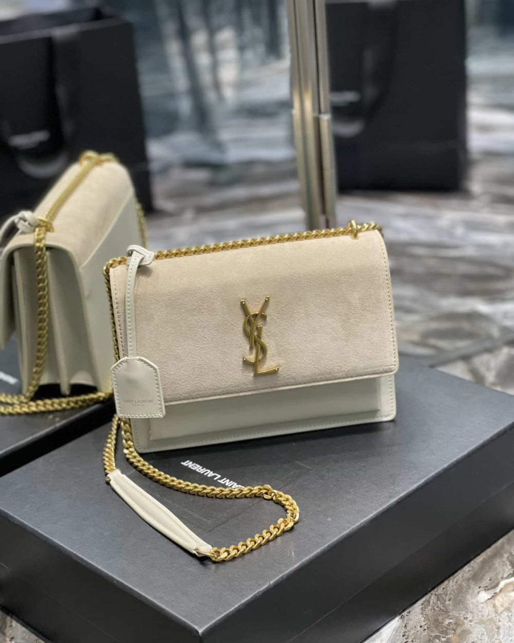 [REP 1:1] Saint Laurent Sunset Medium Chain Bag White For Women 9.8in/22cm YSL