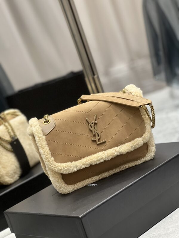 [REP 1:1] Saint Laurent Taupe Shearling Medium Niki Bag Brown For Women, Women's Bags 8.66in/22cm YSL‎