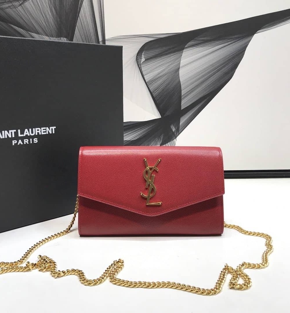 [REP 1:1] Saint Laurent Uptown Chain Wallet Red For Women 7.4in/19cm YSL
