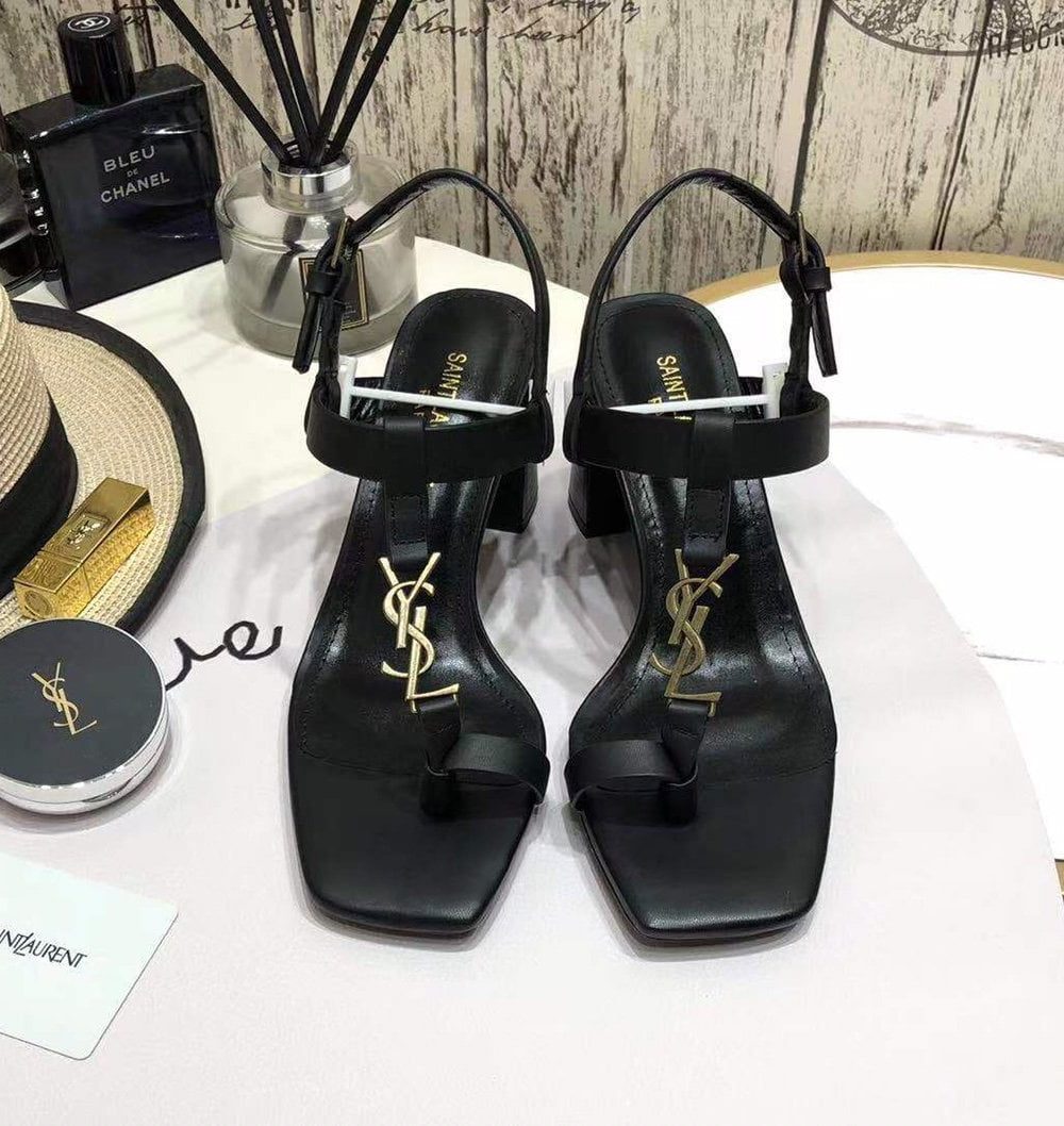 Saint Laurent Women's Cassandra Heeled Sandals Black For Women YSL 658198DWETT1000
