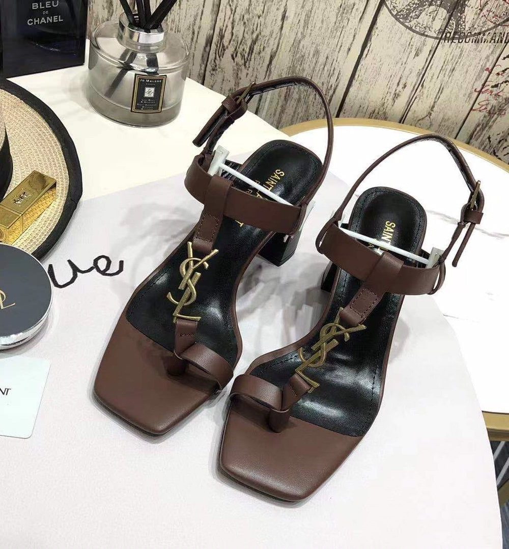 Saint Laurent Women's Cassandra Heeled Sandals Brown For Women YSL 658198DWETT6023