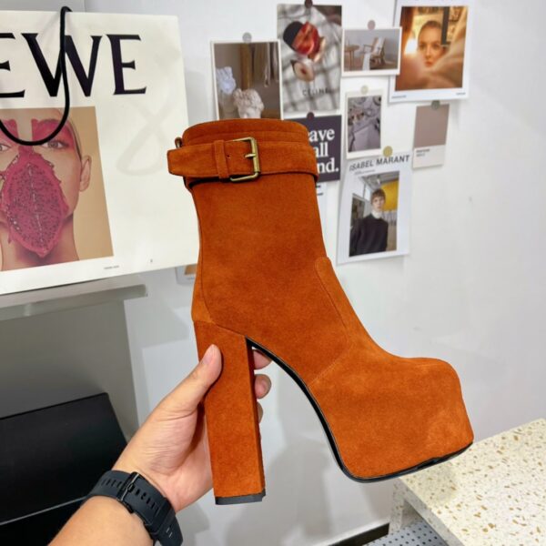 Saint Laurent Women's Cherry Buckle Platform Booties Orange For Women YSL