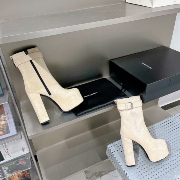 Saint Laurent Women's Cherry Buckle Platform Booties White For Women YSL