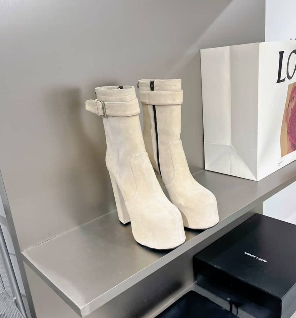 Saint Laurent Women's Cherry Buckle Platform Booties White For Women YSL