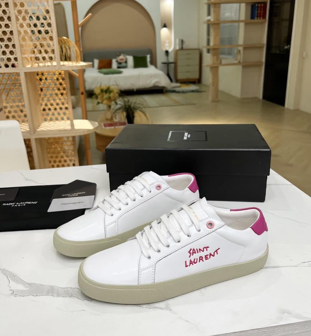 Saint Laurent Women's Court Classic Sl/06 Embroidered Sneakers Pink For Women YSL