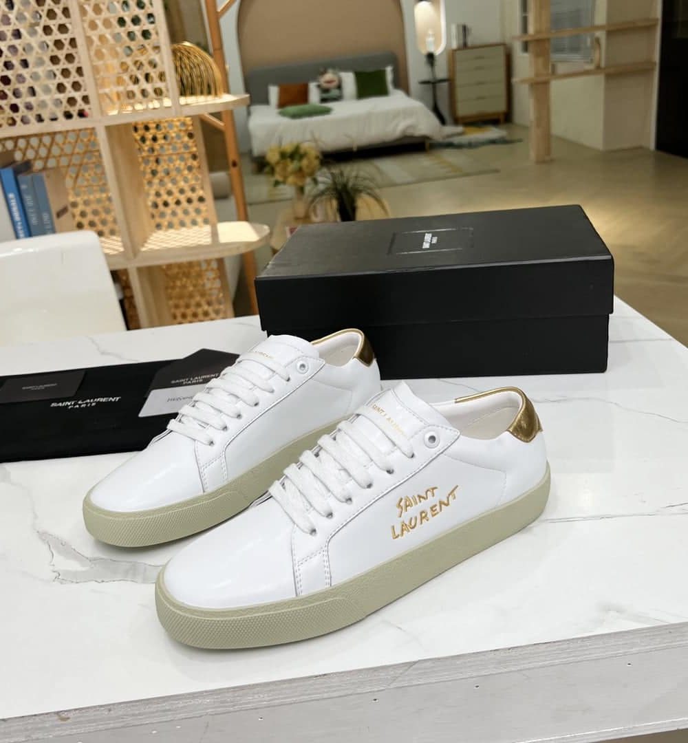 Saint Laurent Women's Court Classic Sl/06 Embroidered Sneakers Yellow For Women YSL