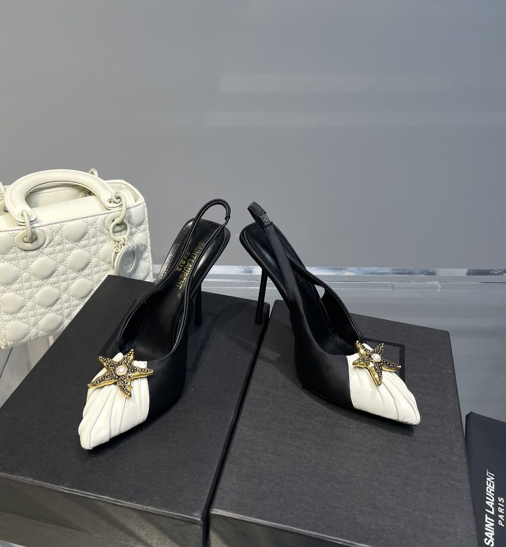 Saint Laurent Women's Silk Slingback Pumps Black For Women YSL