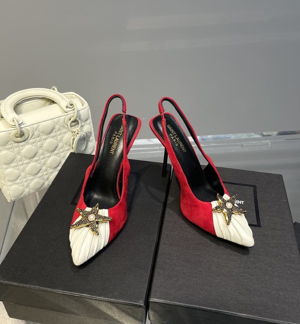 Saint Laurent Women's Silk Slingback Pumps Red For Women YSL