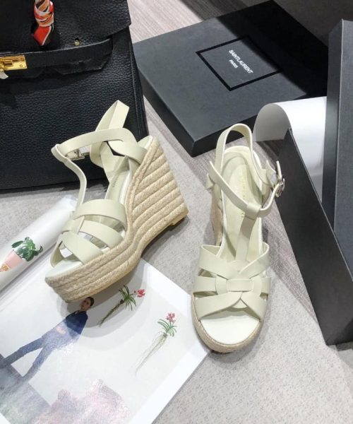 Saint Laurent Women's Tribute Espadrilles Wedge Beige For Women YSL