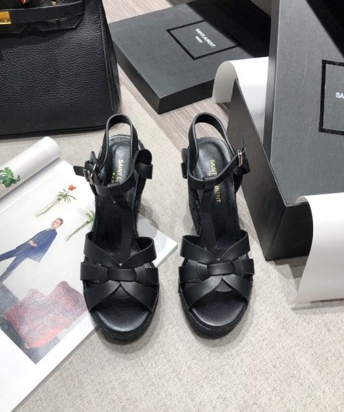 Saint Laurent Women's Tribute Espadrilles Wedge Black For Women YSL 611924BDA001000