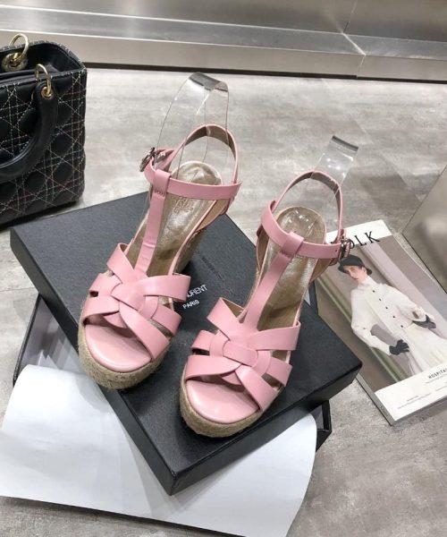 Saint Laurent Women's Tribute Espadrilles Wedge Pink For Women YSL
