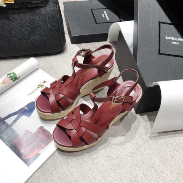 Saint Laurent Women's Tribute Espadrilles Wedge Reddish-Brown For Women YSL