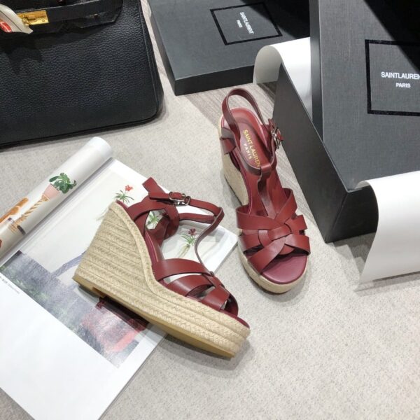 Saint Laurent Women's Tribute Espadrilles Wedge Reddish-Brown For Women YSL