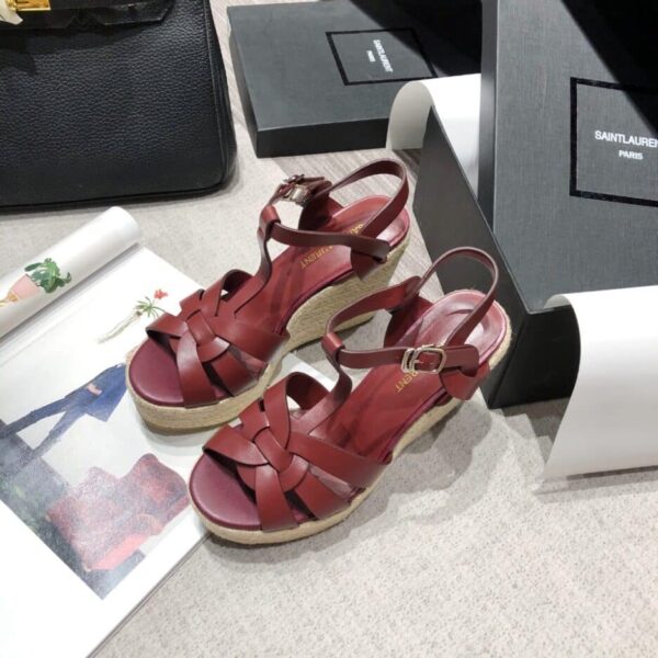Saint Laurent Women's Tribute Espadrilles Wedge Reddish-Brown For Women YSL