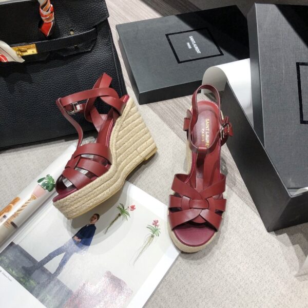 Saint Laurent Women's Tribute Espadrilles Wedge Reddish-Brown For Women YSL