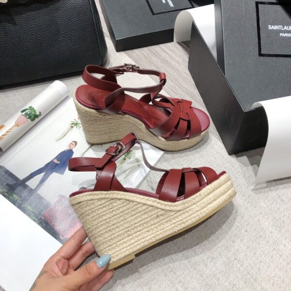 Saint Laurent Women's Tribute Espadrilles Wedge Reddish-Brown For Women YSL