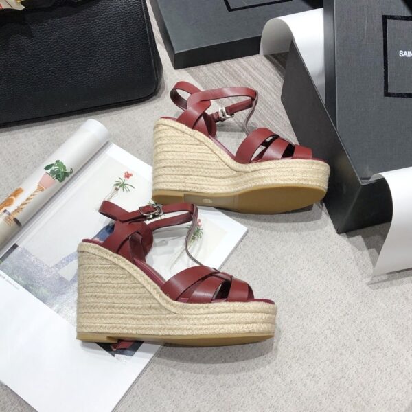 Saint Laurent Women's Tribute Espadrilles Wedge Reddish-Brown For Women YSL