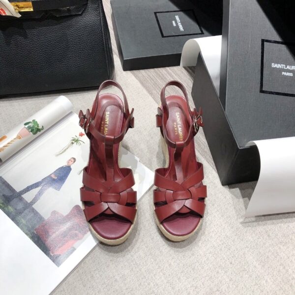 Saint Laurent Women's Tribute Espadrilles Wedge Reddish-Brown For Women YSL