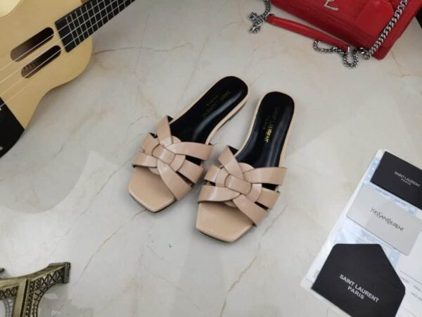 Saint Laurent Women's Tribute Flat Mules Beige For Women YSL 571952B8I009935