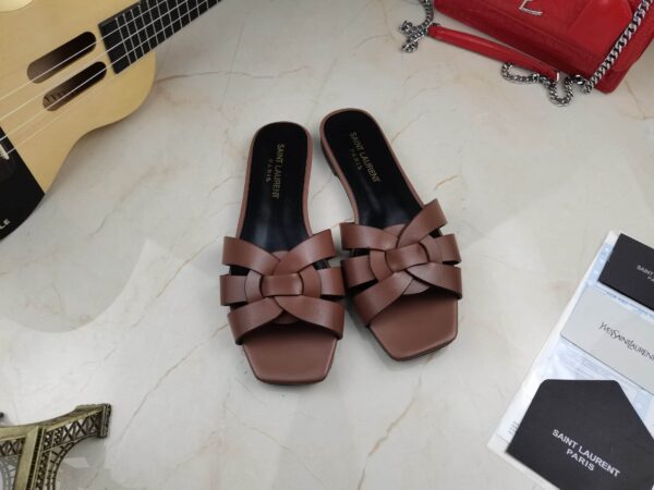 Saint Laurent Women's Tribute Flat Mules Brown For Women YSL