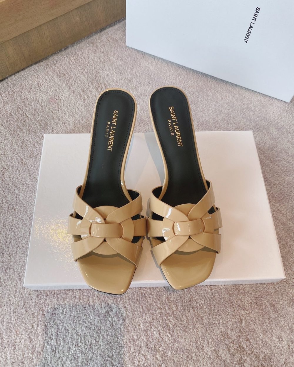 Saint Laurent Women's Tribute Heeled Mules Beige For Women YSL