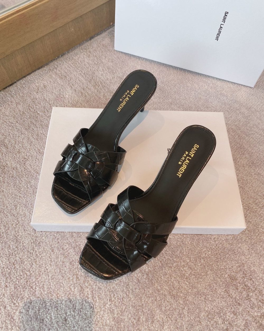 Saint Laurent Women's Tribute Heeled Mules Black For Women YSL 6509861YQ001000