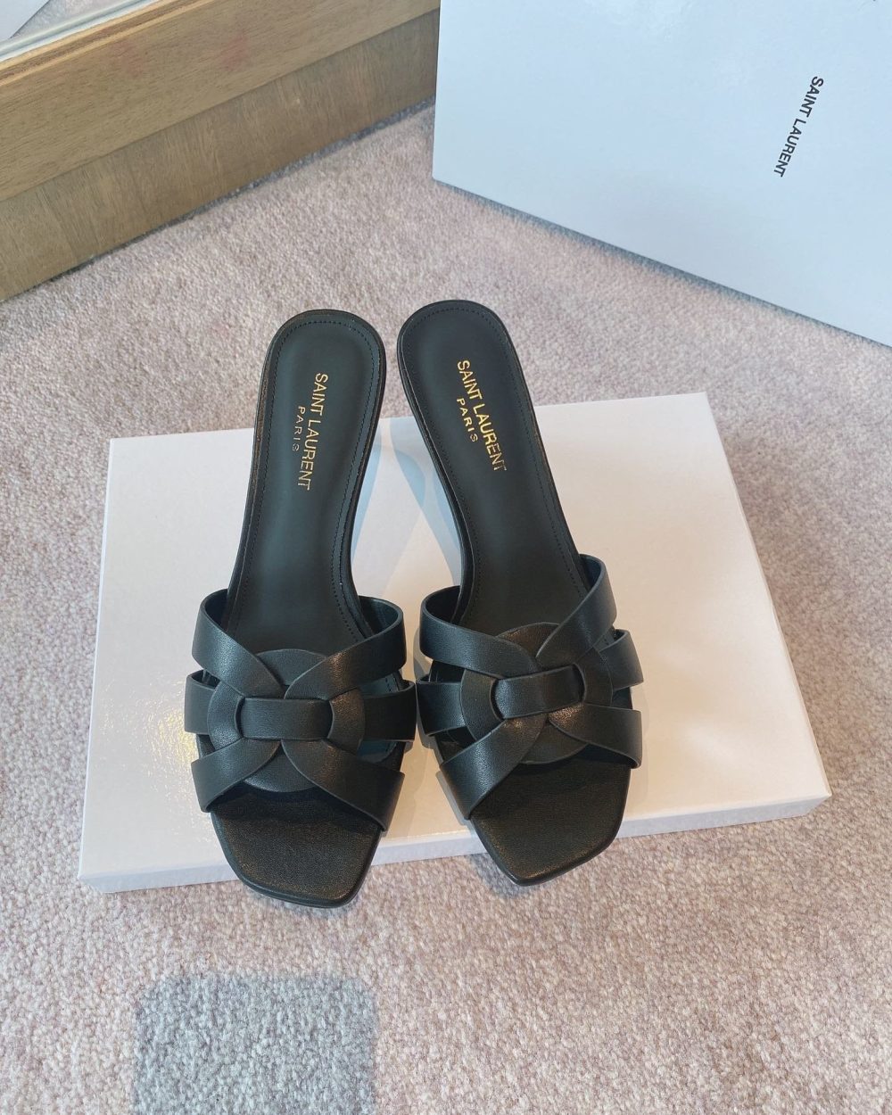 Saint Laurent Women's Tribute Heeled Mules Black For Women YSL 650986DWE001000