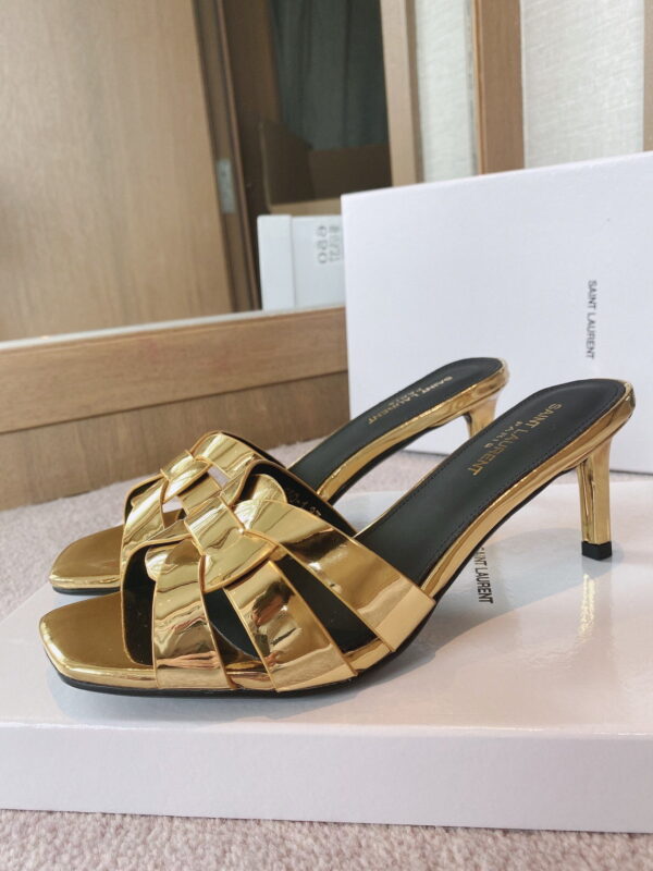 Saint Laurent Women's Tribute Heeled Mules Gold For Women YSL