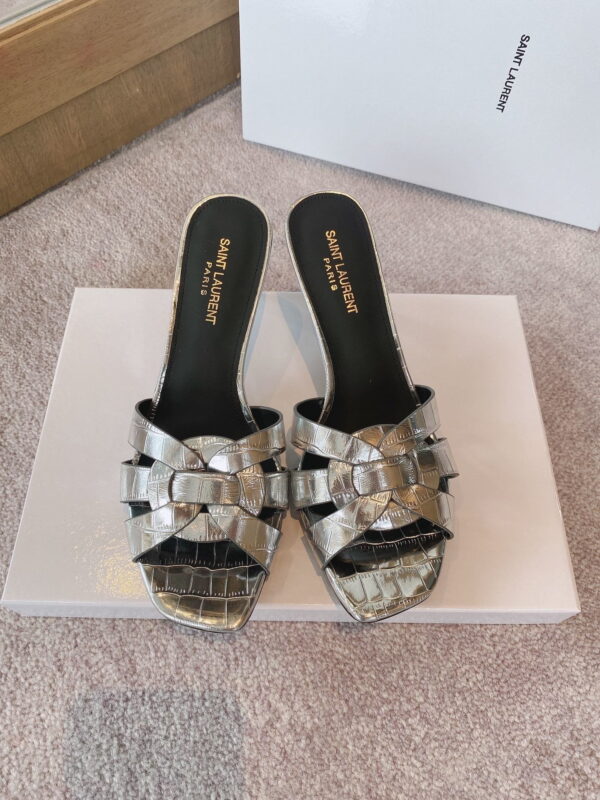 Saint Laurent Women's Tribute Heeled Mules Sliver For Women YSL