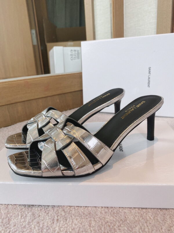 Saint Laurent Women's Tribute Heeled Mules Sliver For Women YSL