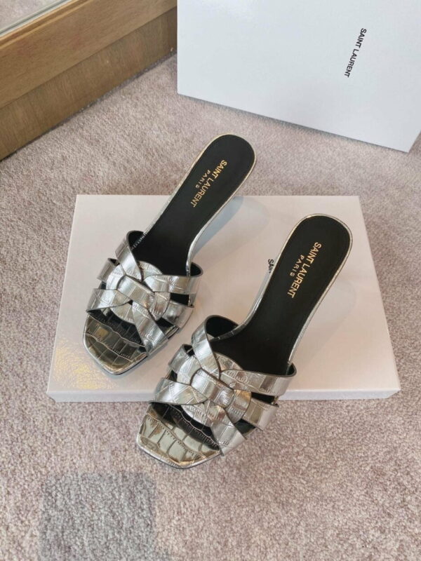 Saint Laurent Women's Tribute Heeled Mules Sliver For Women YSL