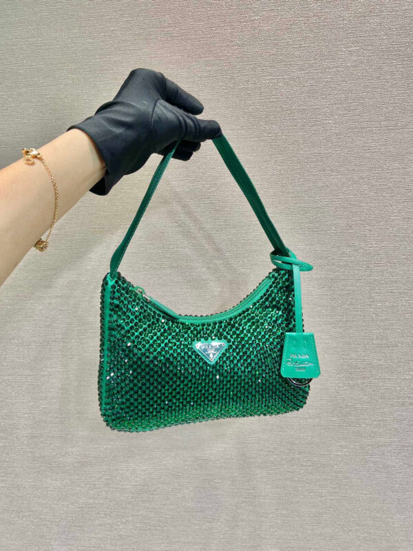 Satin Mini-Bag With Crystals In Green For Women 8.6in/ 22cm 1BC515_2AWL_F0458_V_OOO