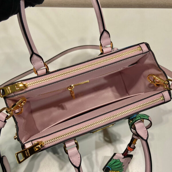 Small Saffiano Double Zip With Flower Handbag In Pink For Women 9.6in/ 24.5cm
