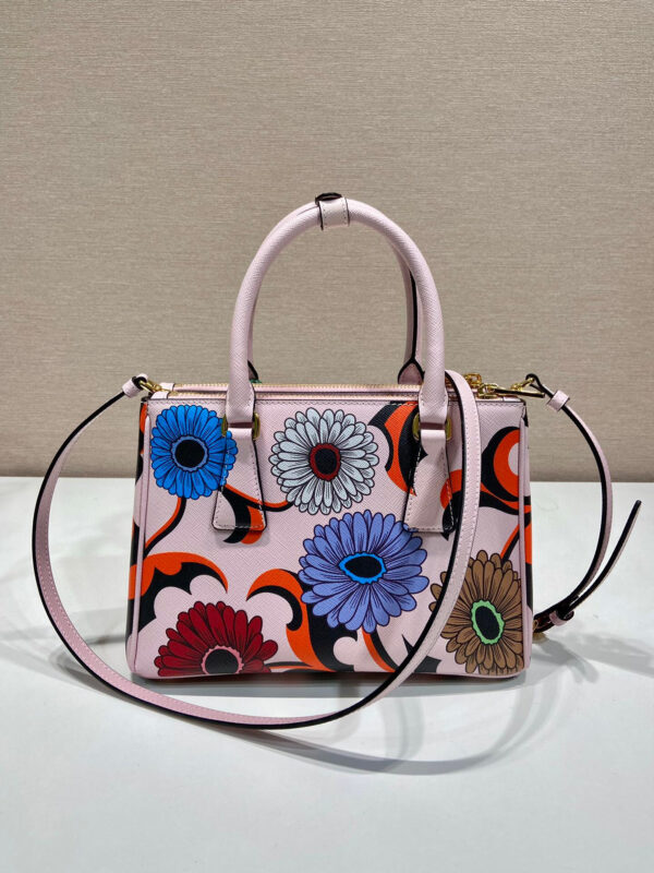Small Saffiano Double Zip With Flower Handbag In Pink For Women 9.6in/ 24.5cm