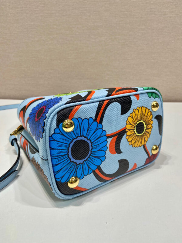 Small Saffiano Prada Panier Flower Bag In Blue For Women 7in/ 18cm