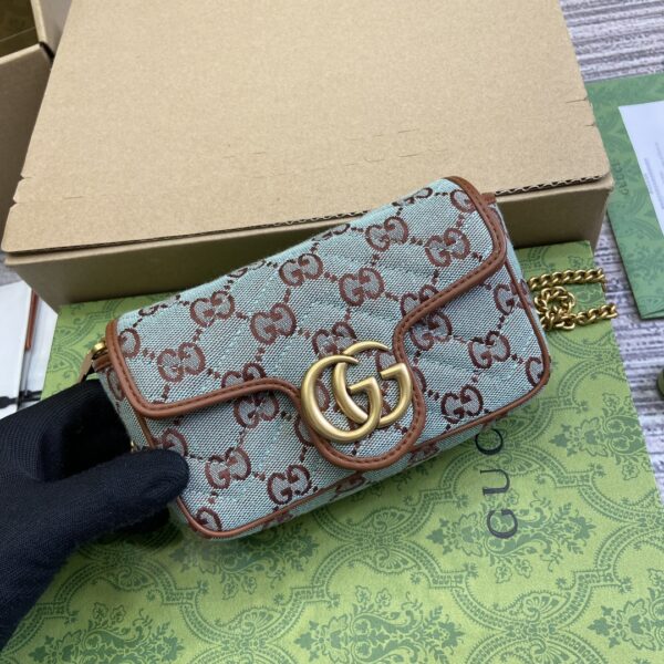 1:1 Replica GG SUPER MINI SHOULDER BAG Pale blue and brown canvas For Women 783141 FADAT 4941